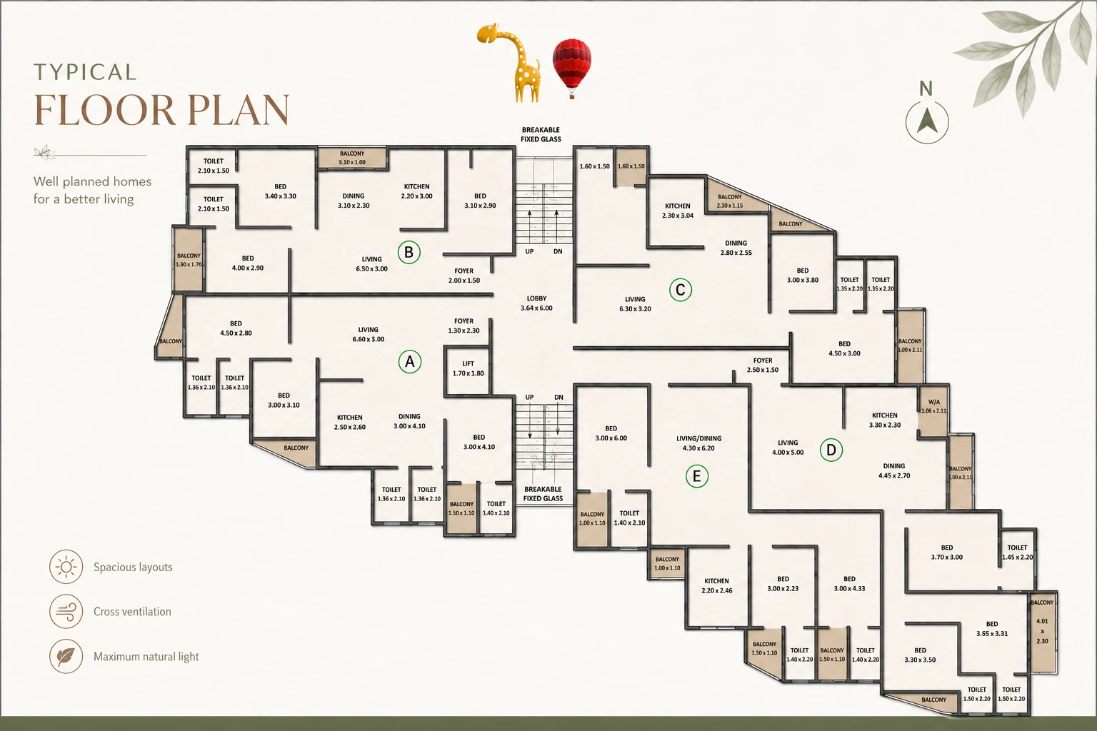 Typical floor plan for Flat E2